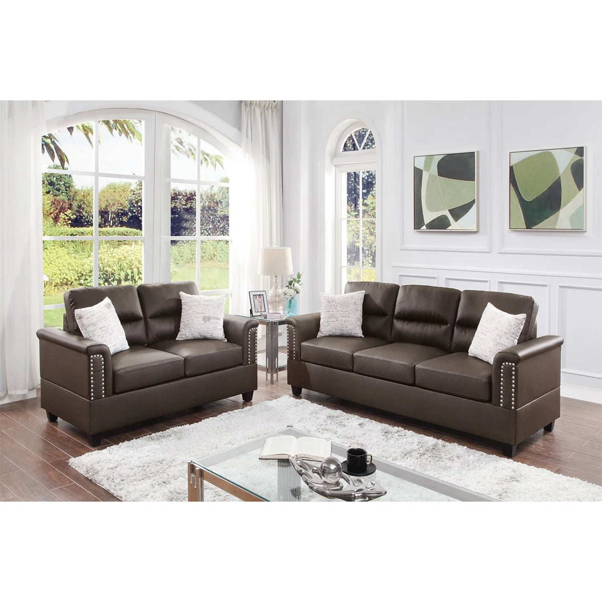 2 Piece Faux Leather Sofa and Loveseat Set N5557