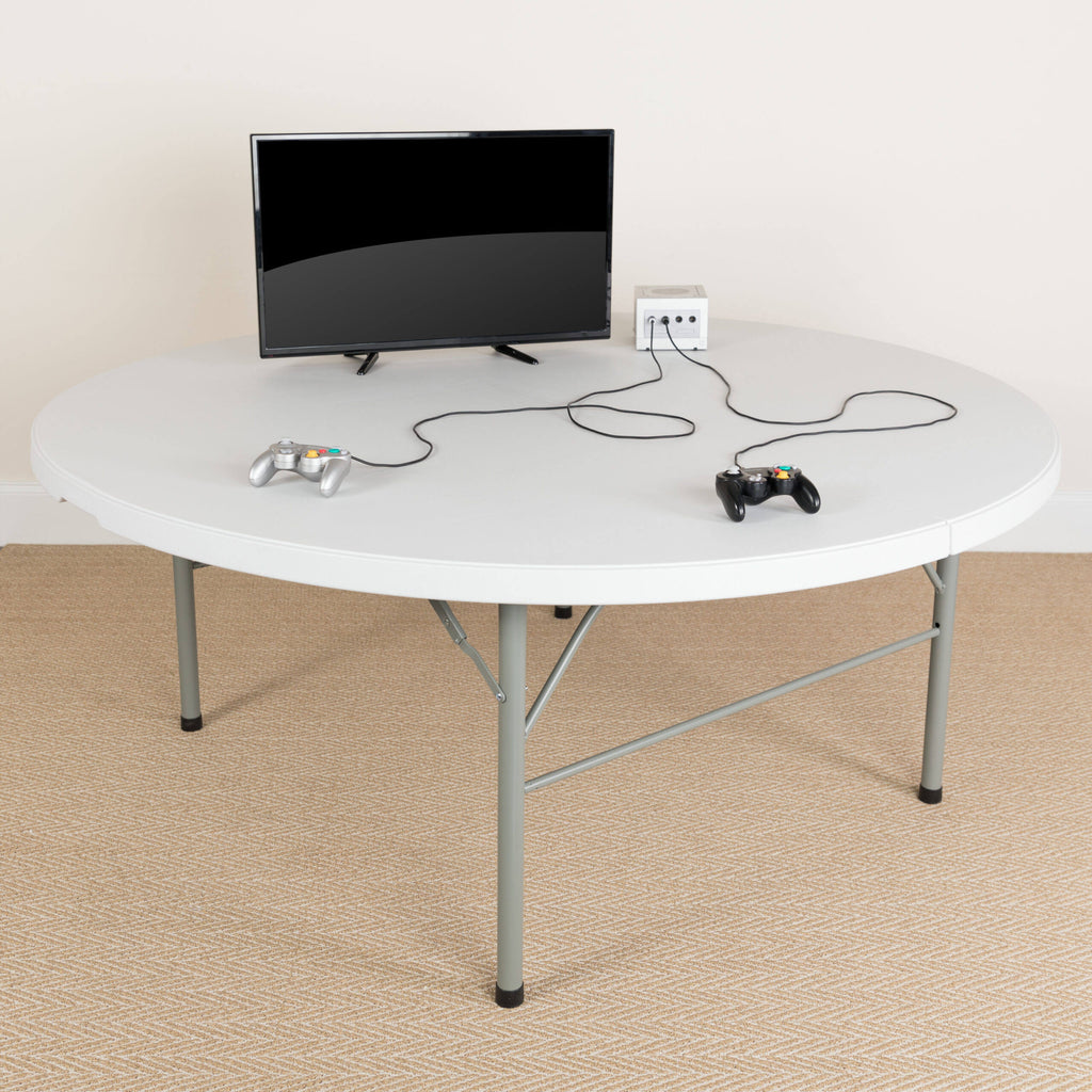 6-Foot Round Bi-Fold Granite White Plastic Folding Table X816406