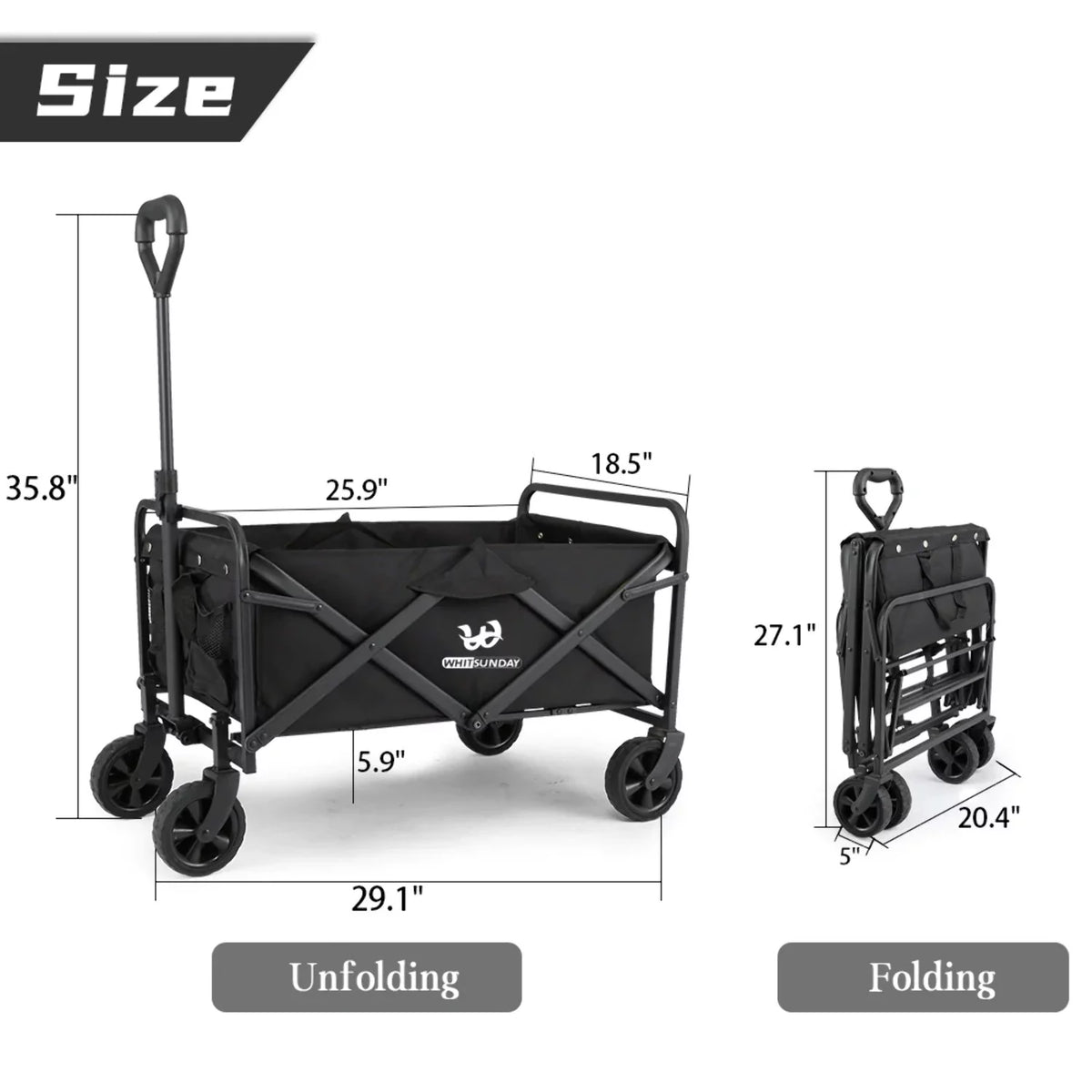 Collapsible Folding Utility Wagon Cart 5" Solid Rubber Wheels A66507