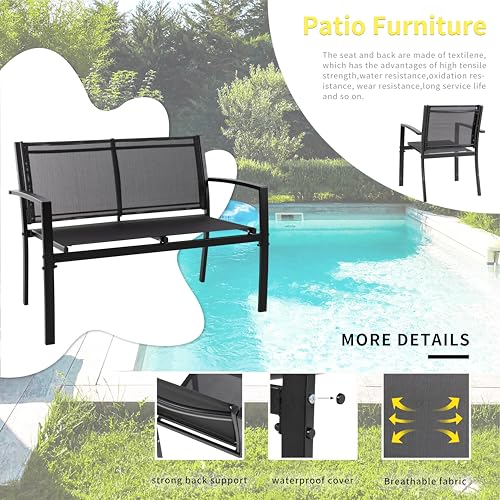 4 Pieces Patio Furniture Set with Glass Coffee Table R455596