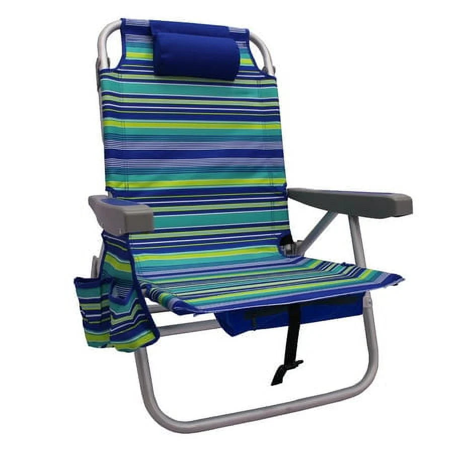 2-Pack Lay-Flat Backpack Chair Blue & Green Stripe Q6831