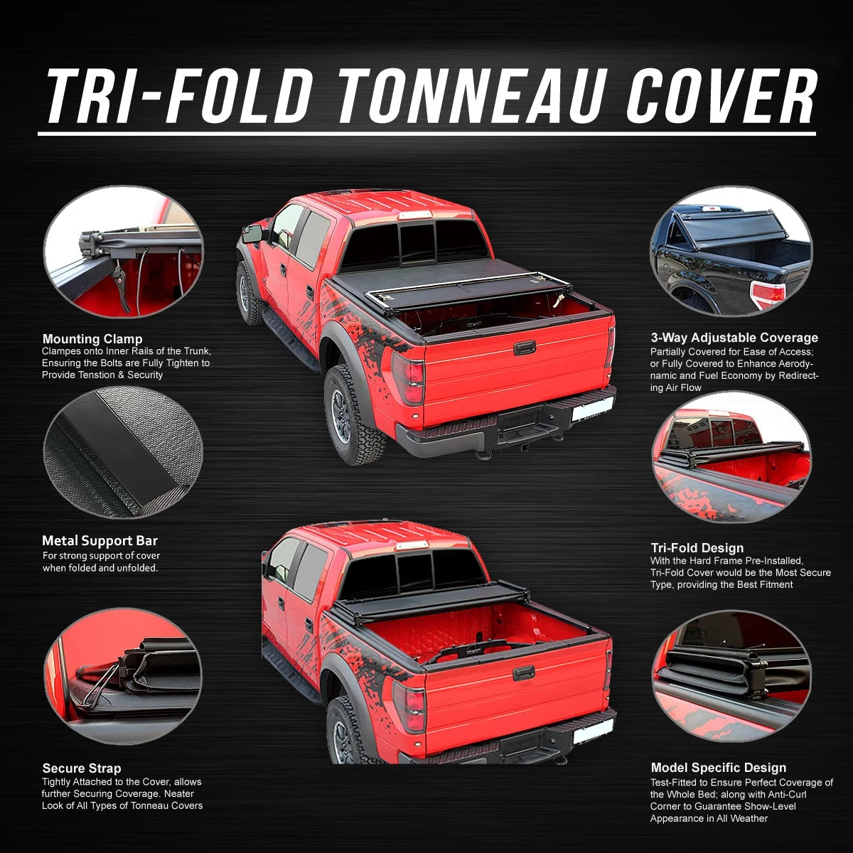 Tri-Fold Soft Top Tonneau Cover for Ford Ranger 6 Ft Short Bed Flareside K679