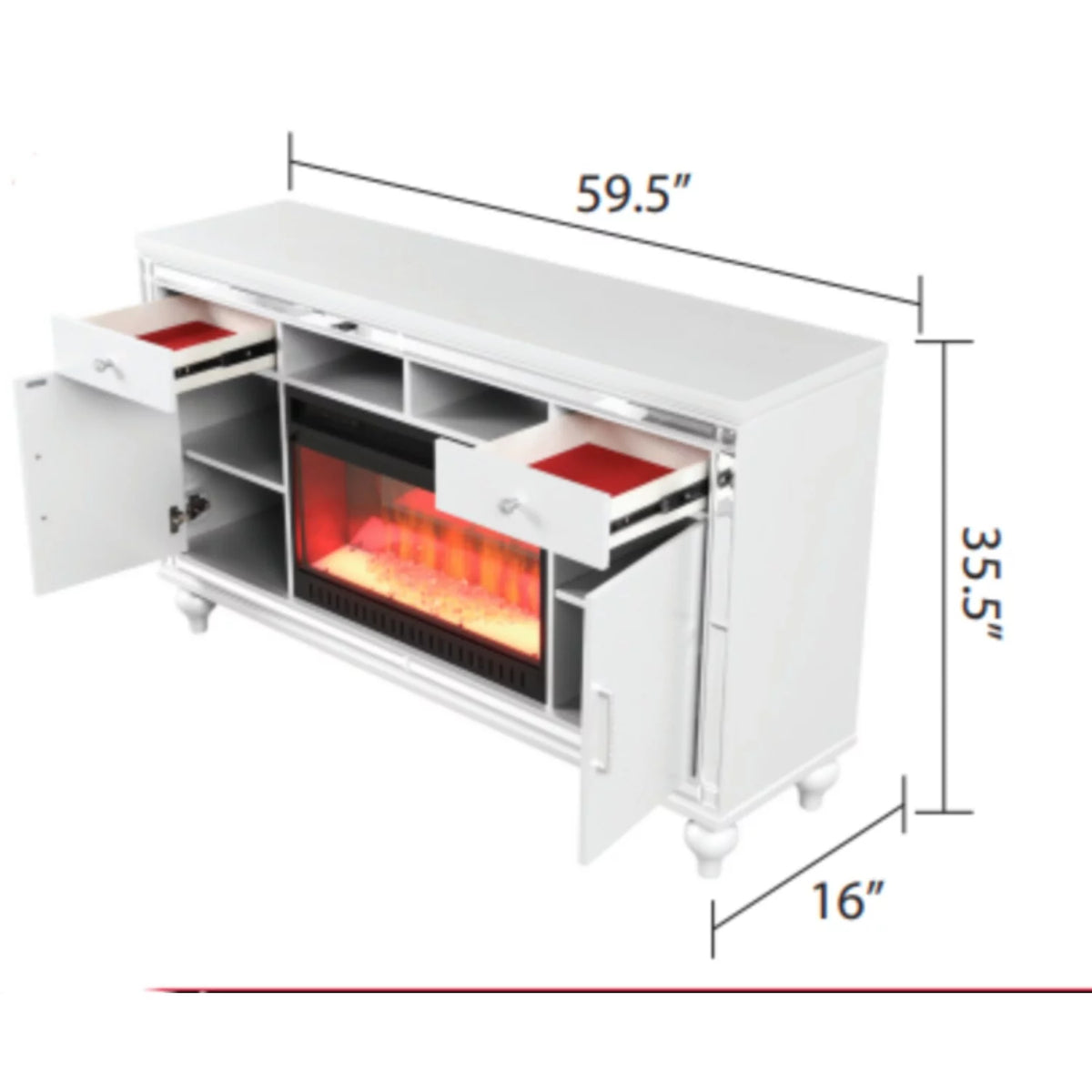 Solid Wood TV Stand With Electric Fireplace in White C995431
