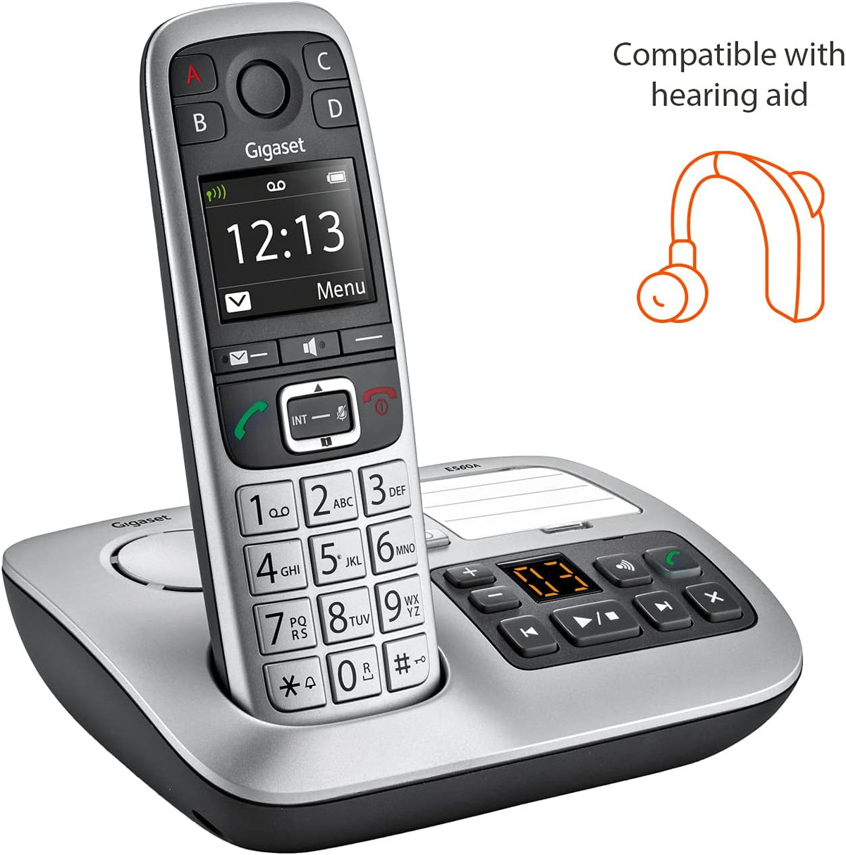 Cordless Phone with Answering Machine and SOS Key, Platinum Q636264