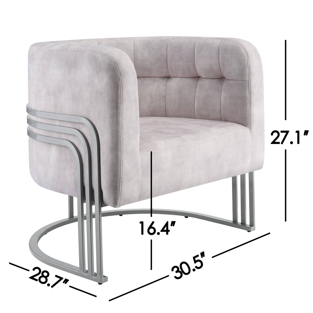 Beige Velvet Tufted Curved Back Barrel Accent Chair Q38179
