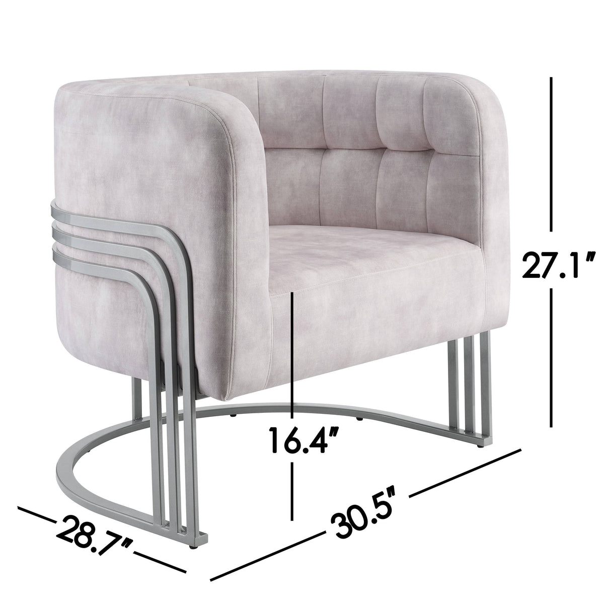 Beige Velvet Tufted Curved Back Barrel Accent Chair Q38179