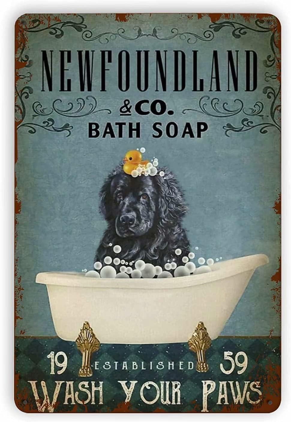 Black Pug Bathroom Metal Tin Sign 8x12 Inch M1772