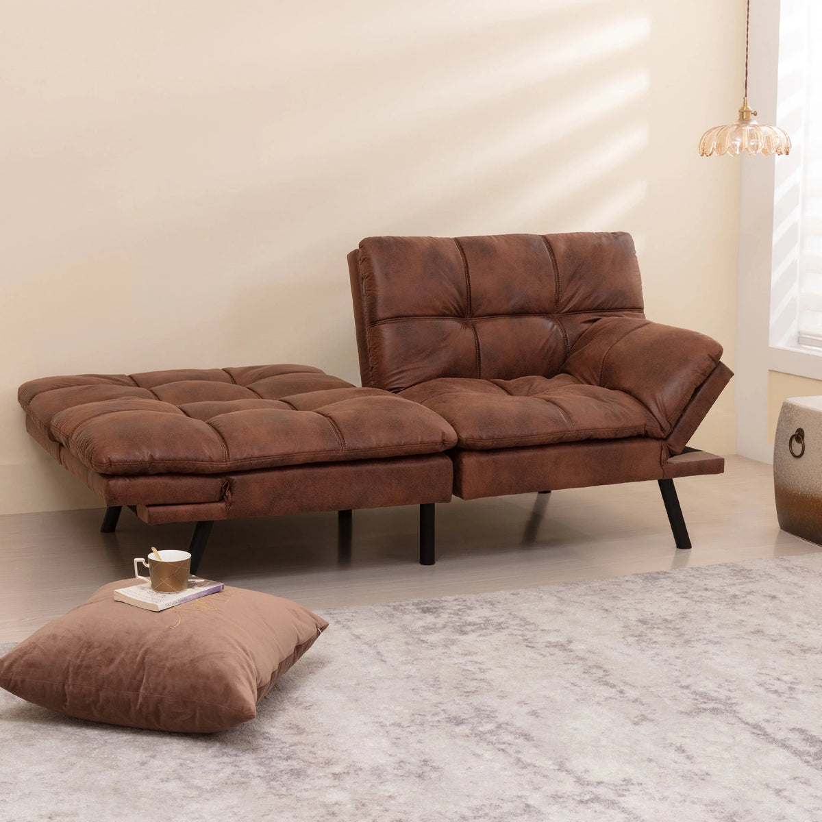 Brown Convertible Memory Foam Futon Sofa Bed Q3905