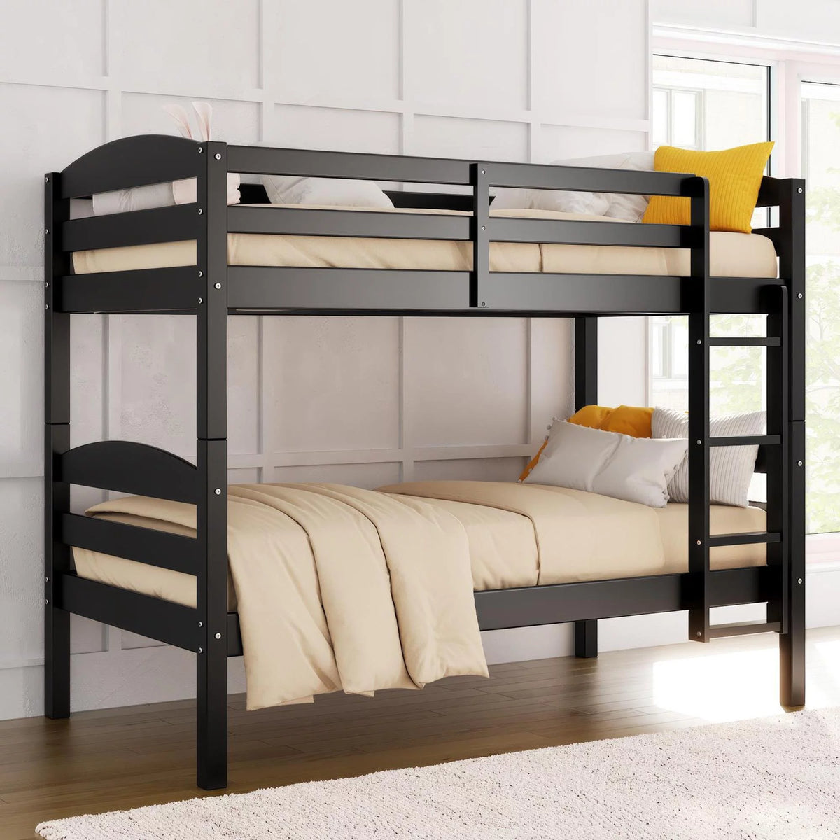 White Solid Wood Twin-over-Twin Convertible Bunk Bed P589