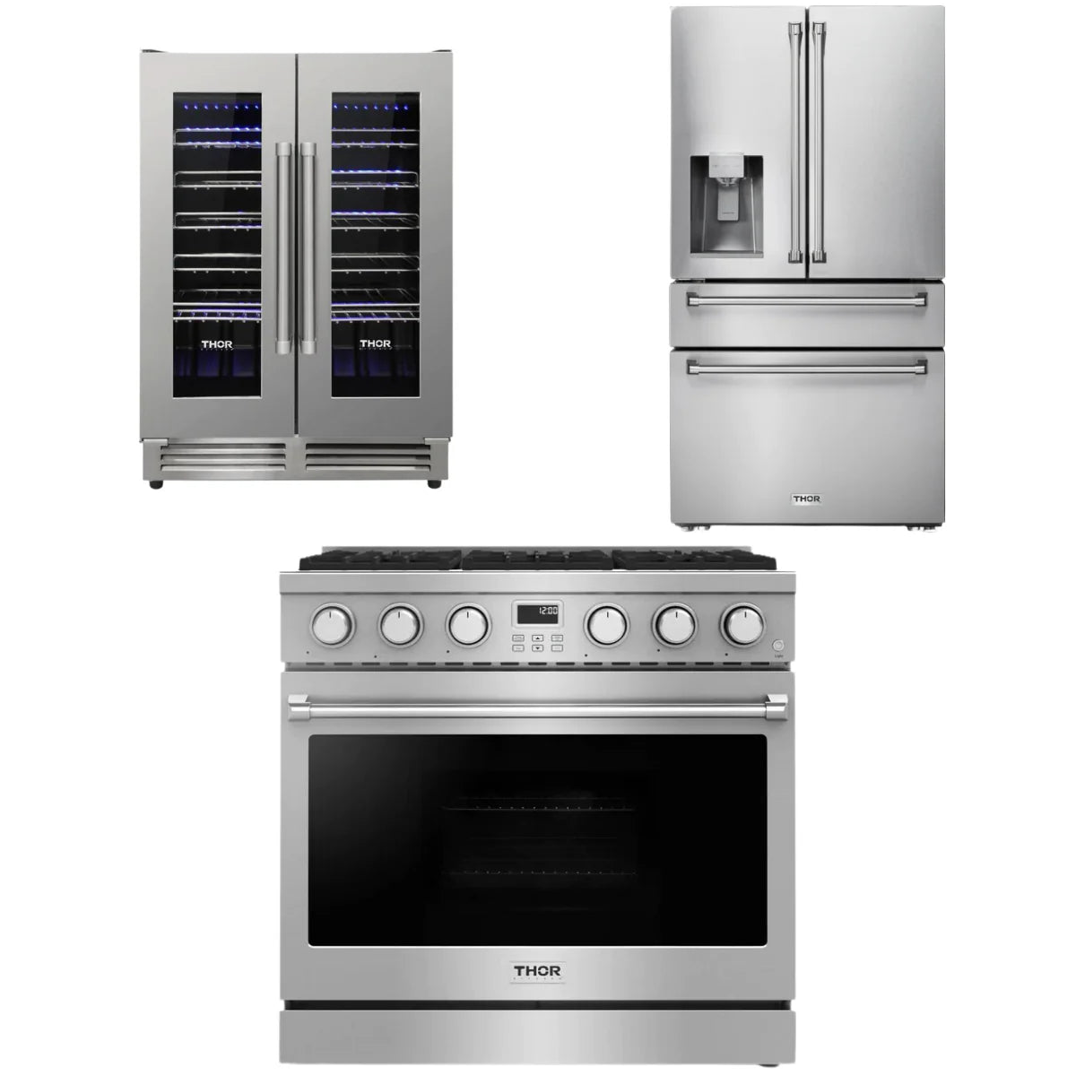 36 Gas Range, Refrigerator and Wine Cooler L402