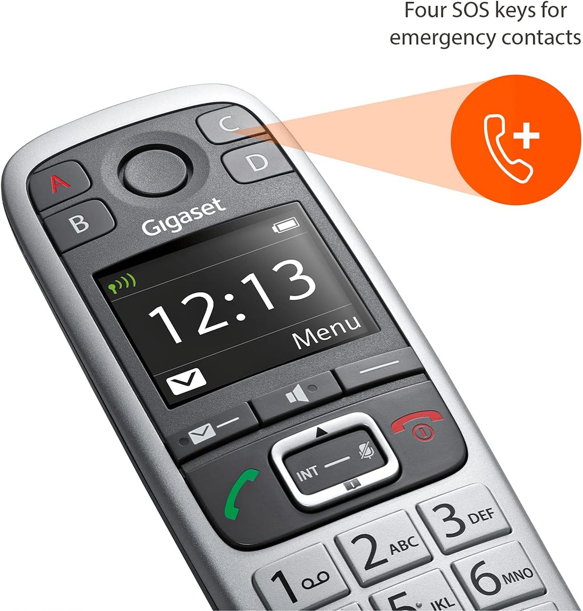 Cordless Phone with Answering Machine and SOS Key, Platinum Q636264