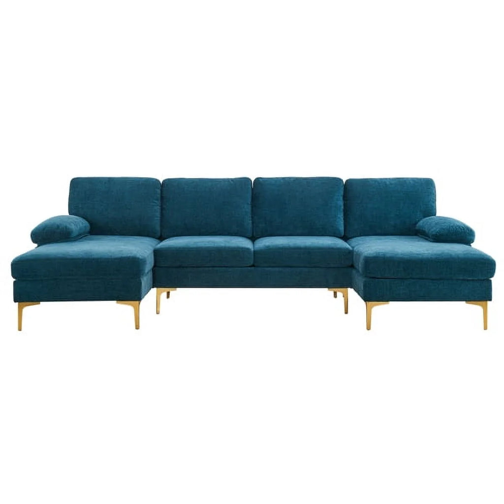Convertible Sectional Sofa Couch U-Shaped Sleeper Sofa 4-Seat Dark Blue M294258