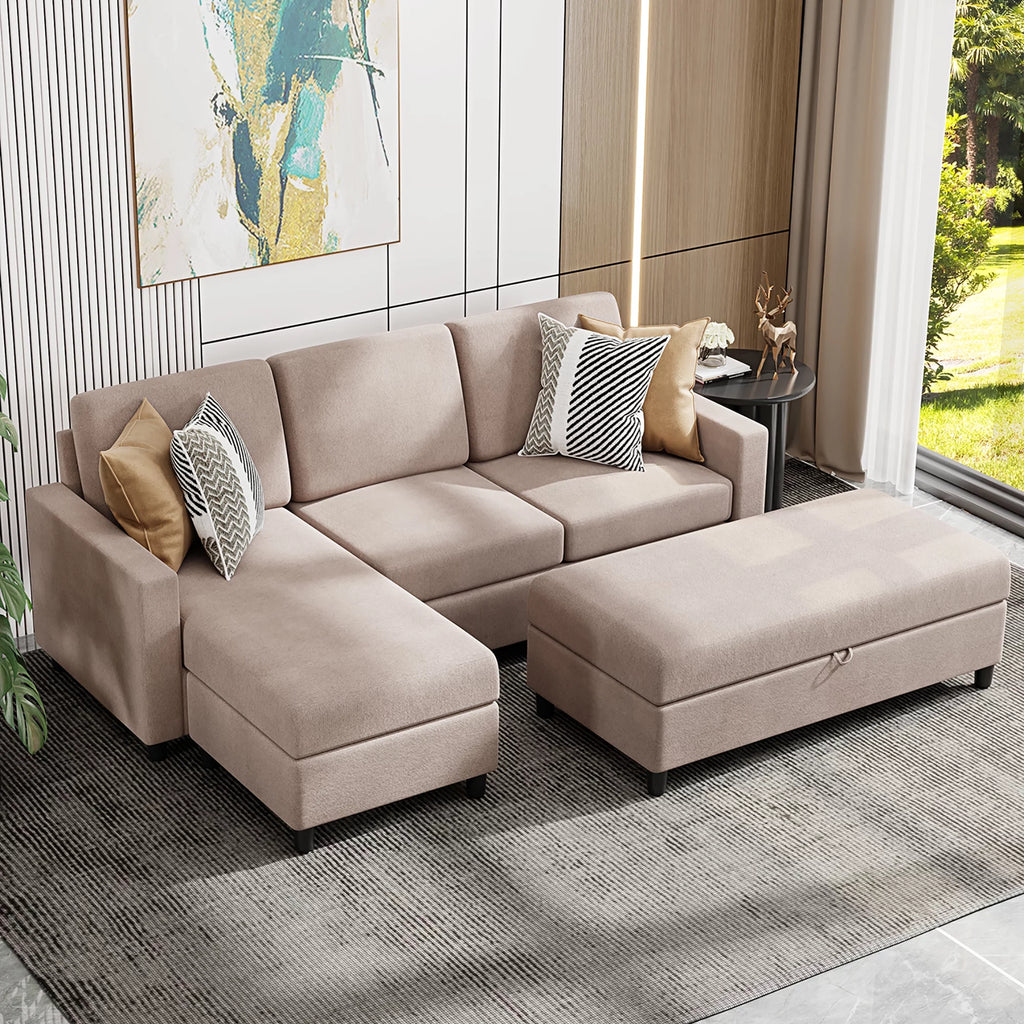 Linen Fabric Convertible L-Shaped Sectional Sofa Dark Gray U4440