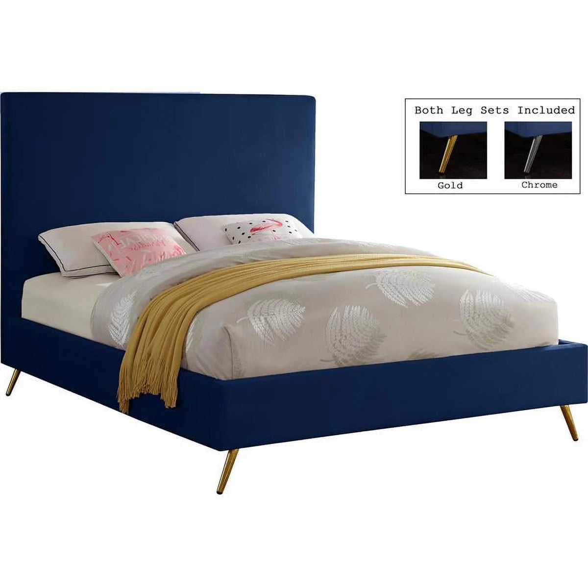 Navy Velvet King Bed D8728