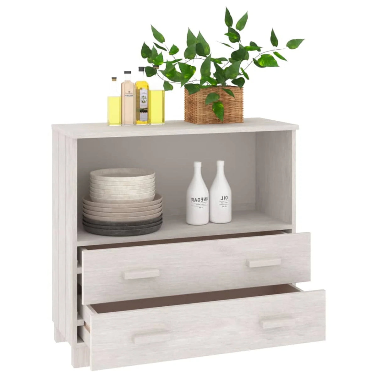 White Solid Wood Pine Sideboard A76691