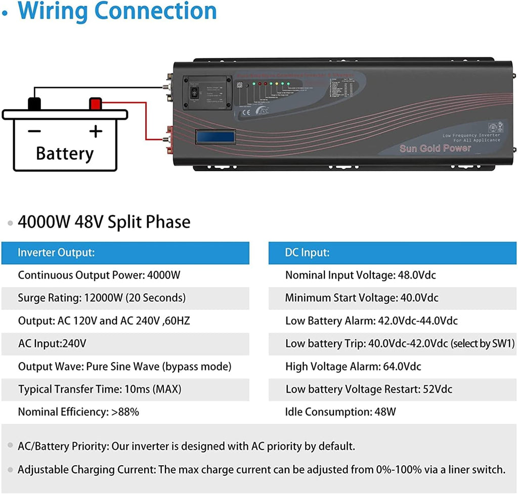 4000W 48V Pure Sine Wave Inverter Charger with LCD Display S430822