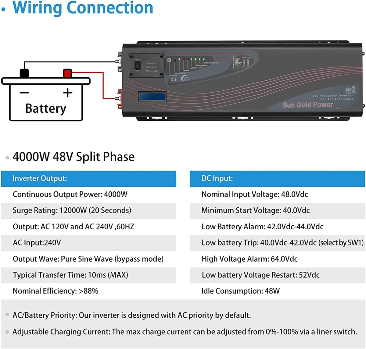 4000W 48V Pure Sine Wave Inverter Charger with LCD Display S430822