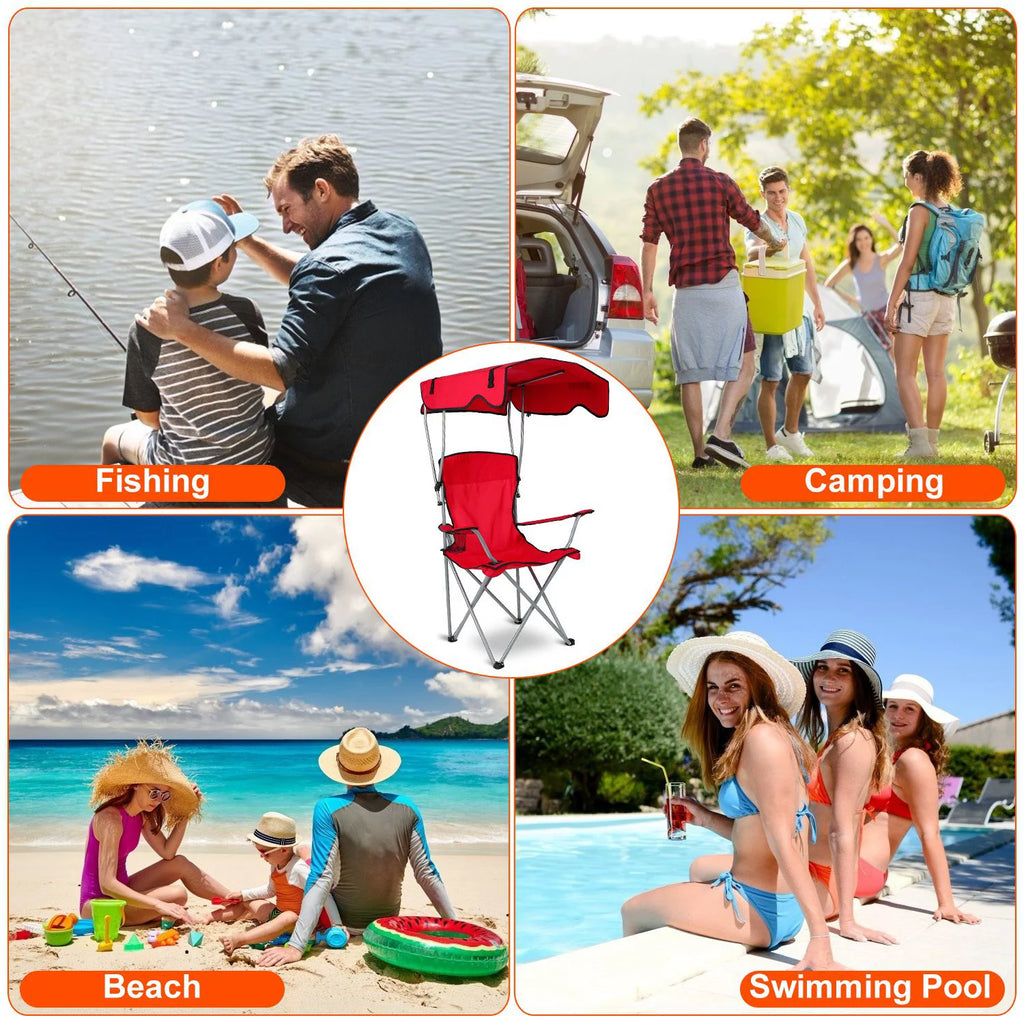 Foldable Canopy Chair with Cup Holder Red O3934