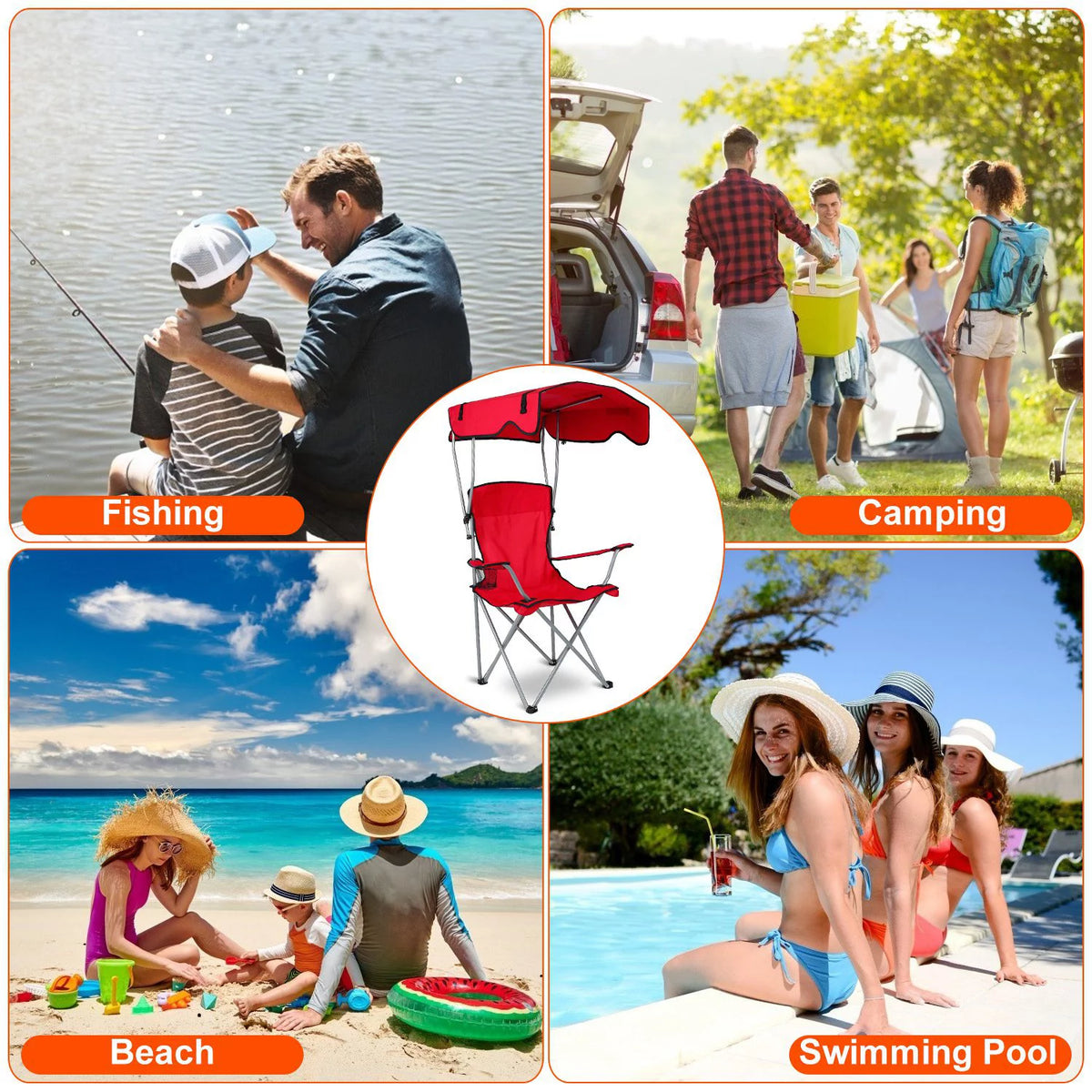 Foldable Canopy Chair with Cup Holder Red O3934