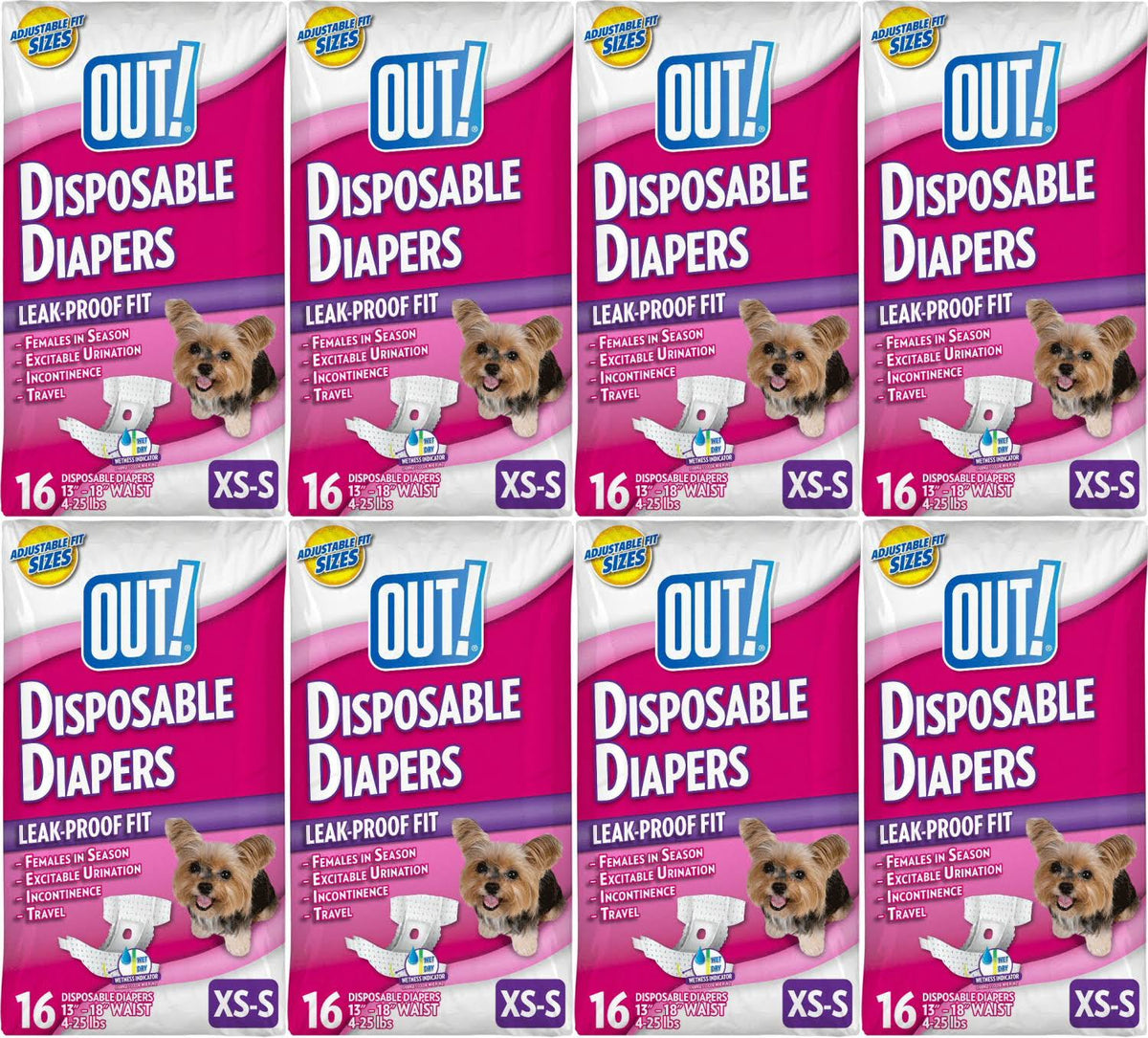 Disposable Diapers for Dogs, X-Small/Small, 16 Count, 8 Pack N38834