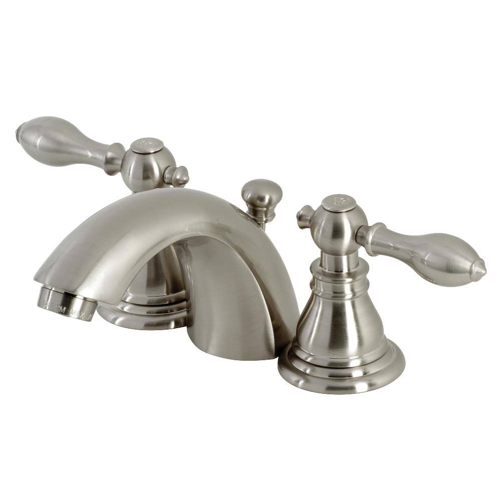 Brushed Nickel Mini-Widespread Bathroom Faucet with Plastic Pop-Up D56655