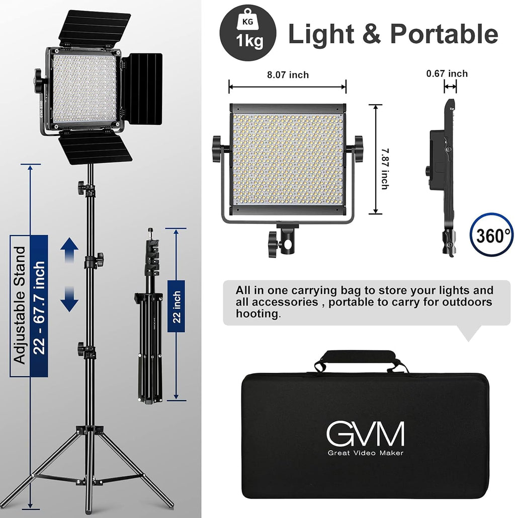 RGB LED Video Light with 2 Light Boxes, 360° Full Color Video Lighting Panel, 2 Packs Photography Lighting Kit B338