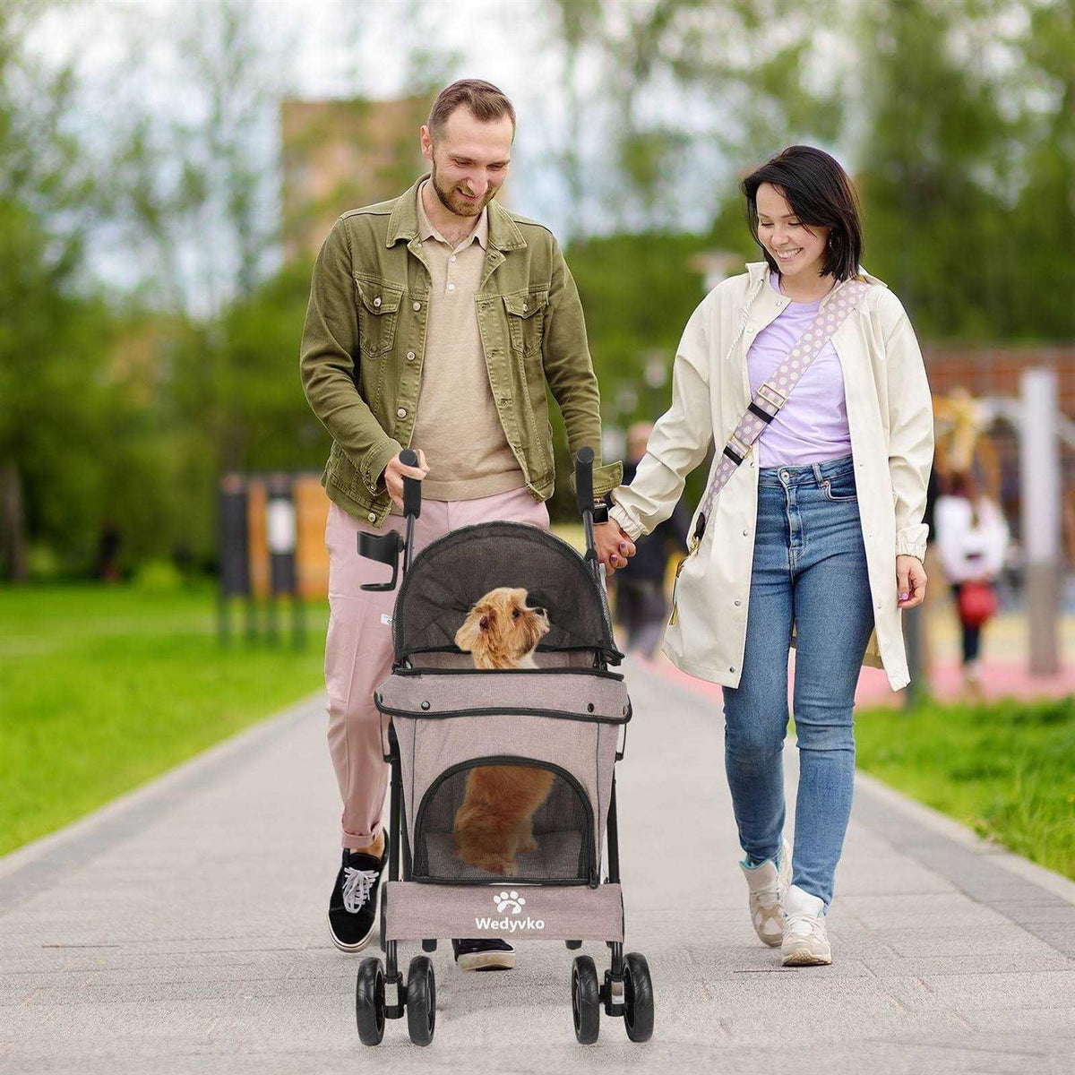 4 Wheels Foldable Pet Dog Stroller with Cup Holder Y6723