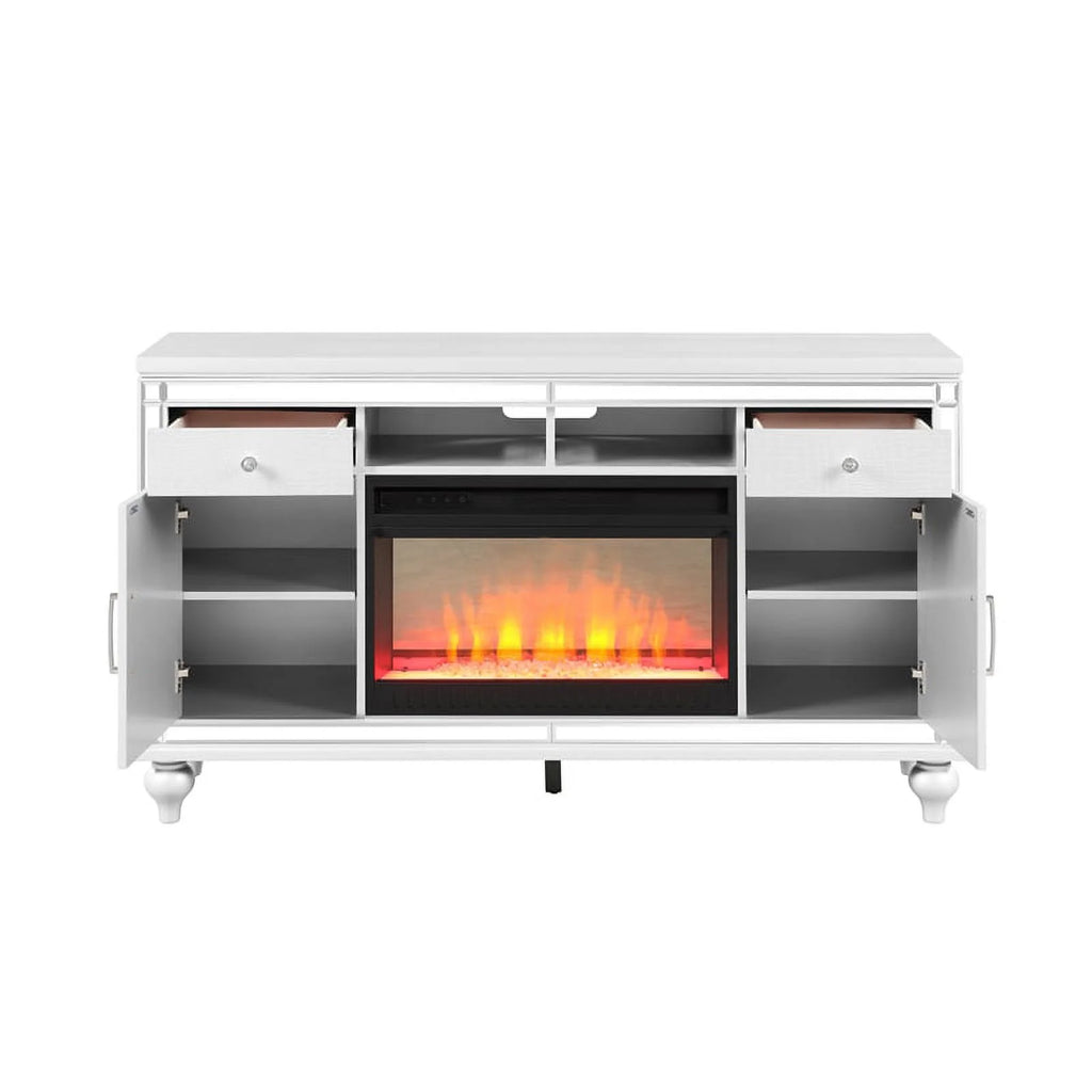 Solid Wood TV Stand With Electric Fireplace in White C995431
