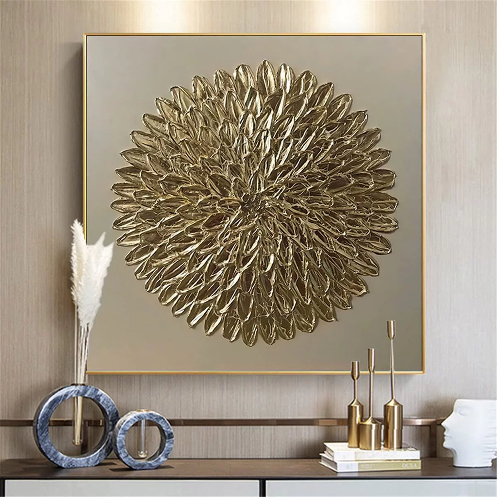 Abstract Wall Art Gold Canvas Painting with Aluminum Alloy Frame B82965