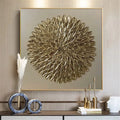 Abstract Wall Art Gold Canvas Painting with Aluminum Alloy Frame B82965