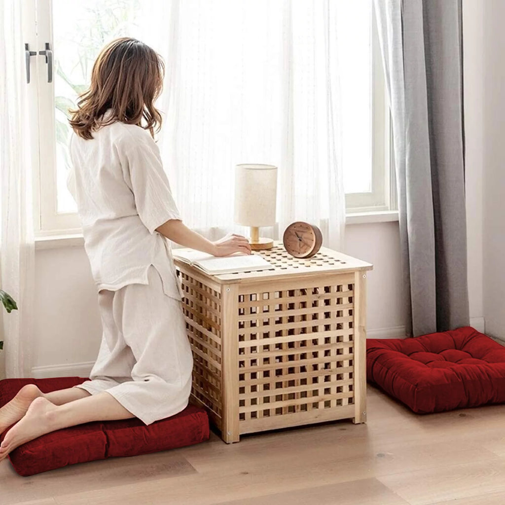 22 Inch Square Cotton Floor Pillow, 2Pcs Wine Red N675880