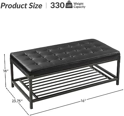 Tufted Leather Padded 2-Tier Coffee Table Ottoman R1535
