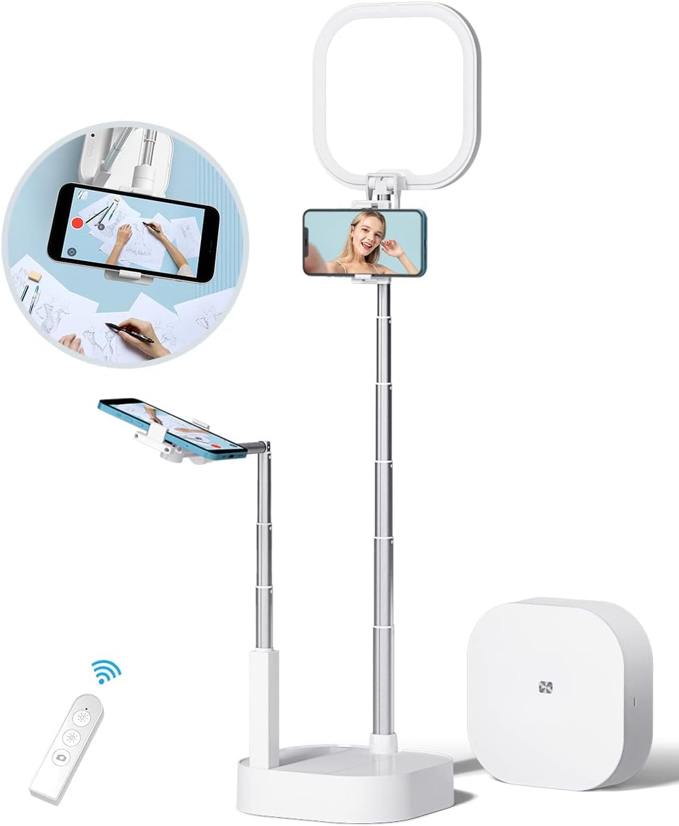 Overhead 360° Rotation Phone Stand with Two Phone Holders, Rechargeable Wireless Foldable LED Light, Pack of 2 T729