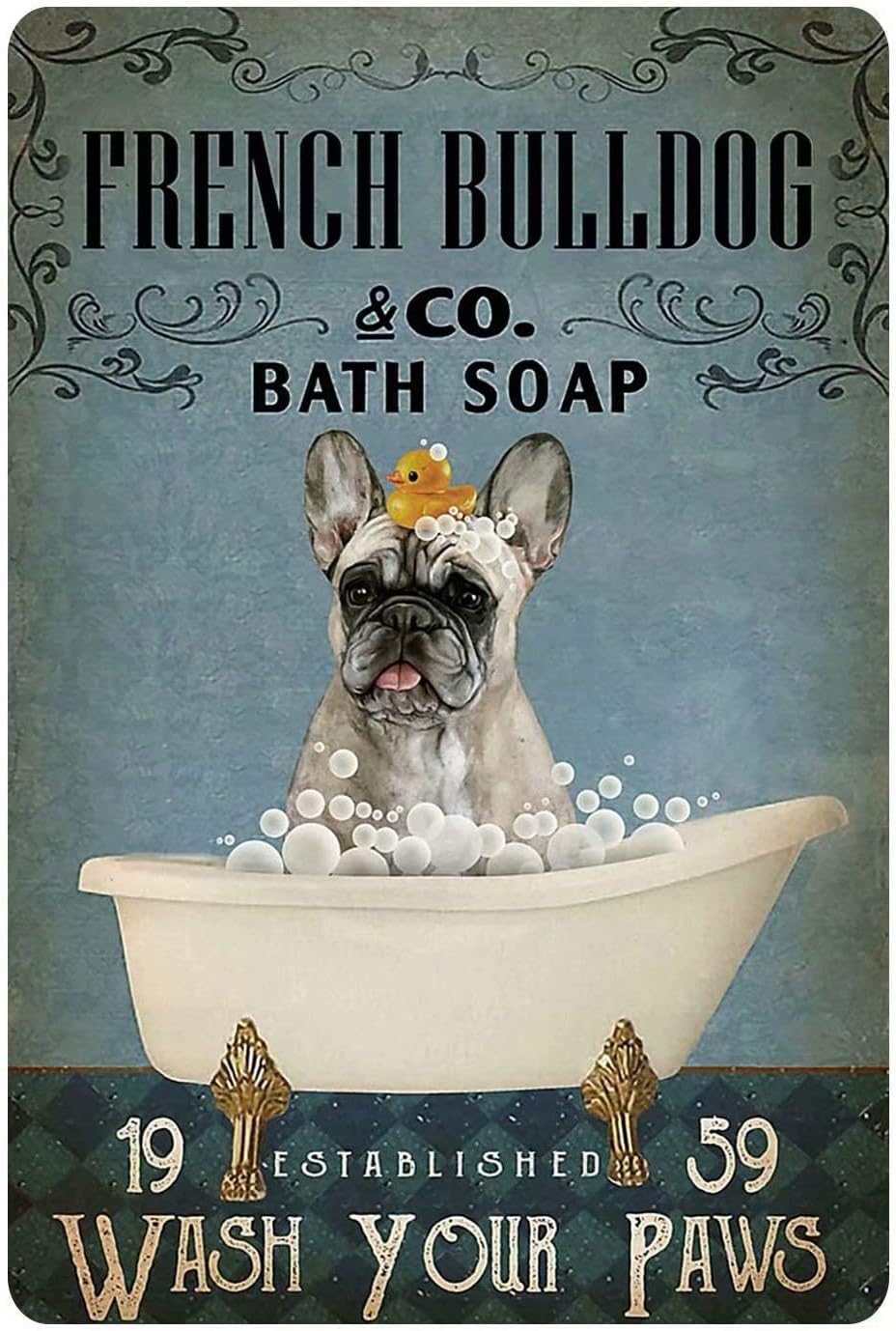 Black Pug Bathroom Metal Tin Sign 8x12 Inch M1772