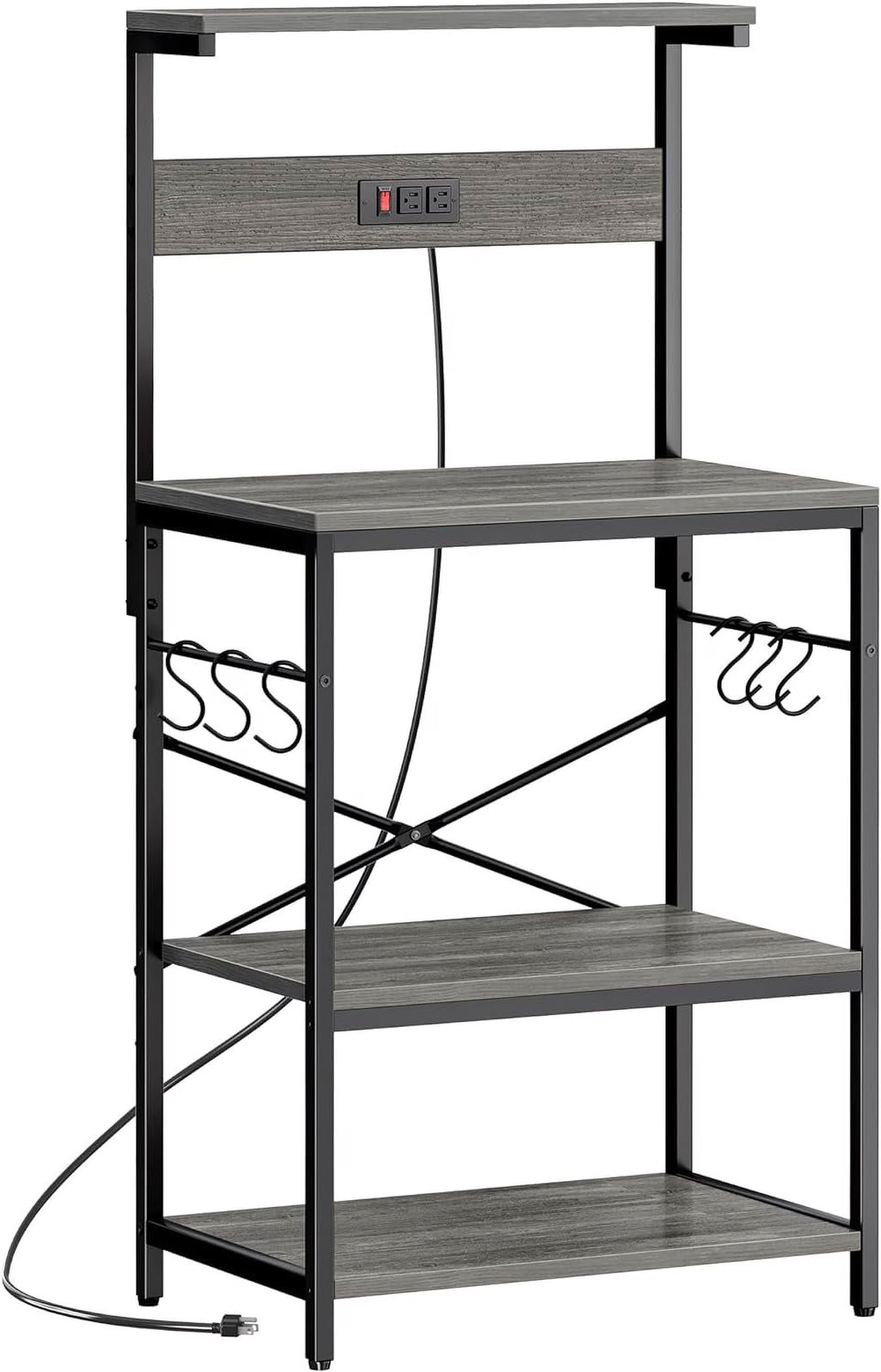 Charcoal Gray 4 Tiers Kitchen Bakers Rack with Power Outlet Y469