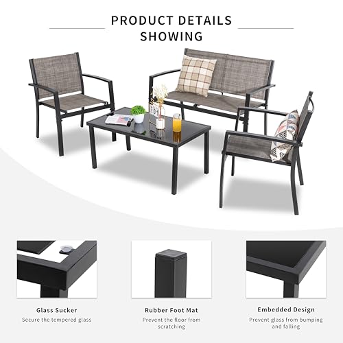 4 Pieces Patio Furniture Set with Glass Coffee Table R455596