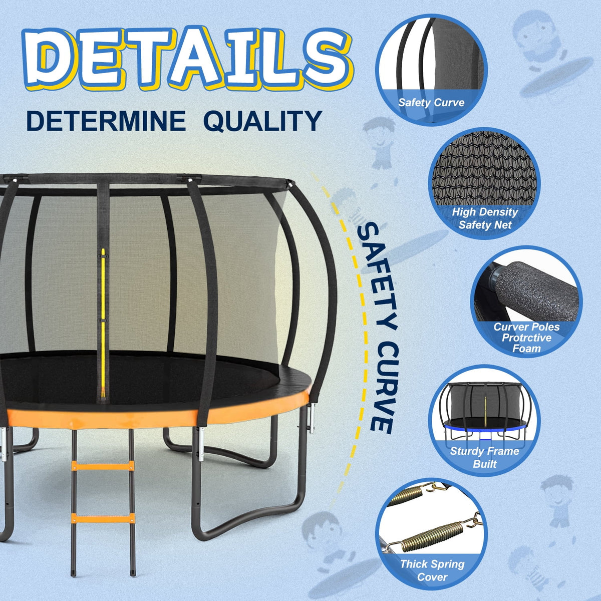 12 FT Outdoor Trampoline with Safety Fence Net, Ladder, PVC Spring Cover Pad R7620