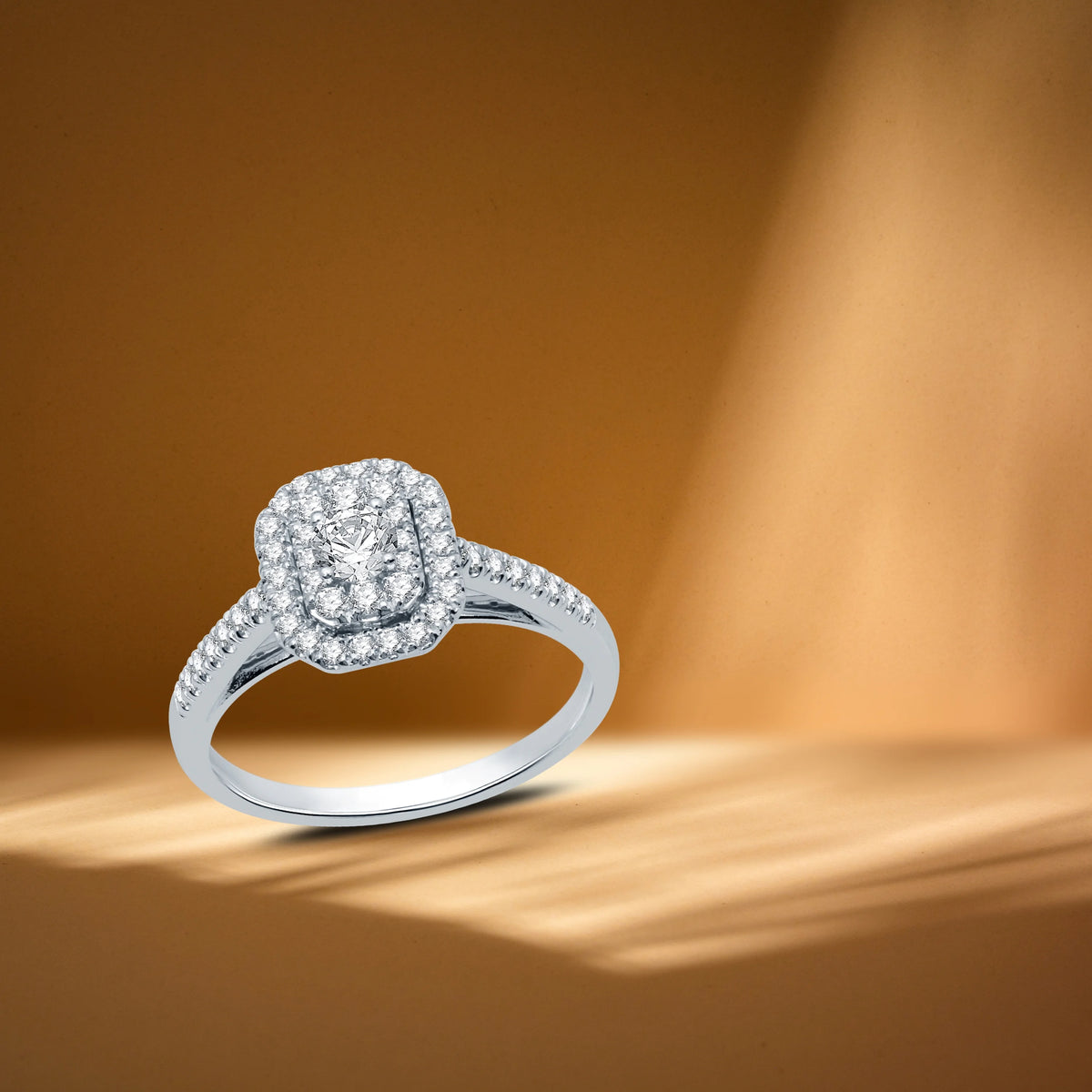 Emerald Halo Diamond 10 Kt White Gold Engagement Ring K414