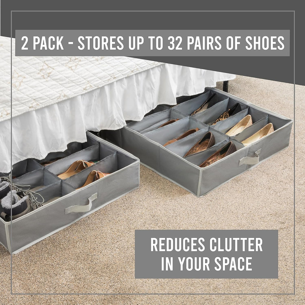Extra Large Underbed Shoe Storage Organizer, Set of 2 Gray C212613