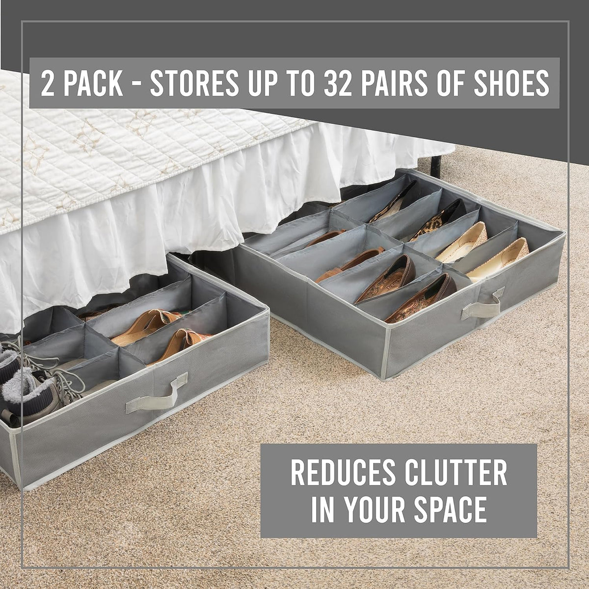 Extra Large Underbed Shoe Storage Organizer, Set of 2 Gray C212613