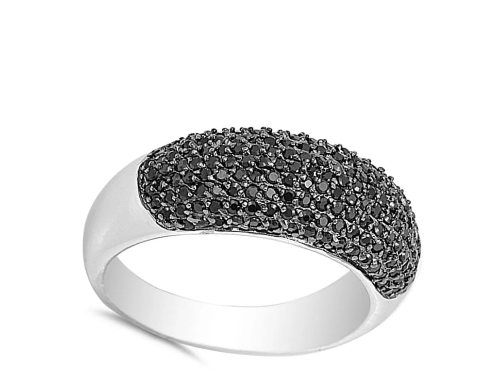 Black Cubic Zirconia Micro Pave Ring .925 Sterling Silver Band Size 7 N784