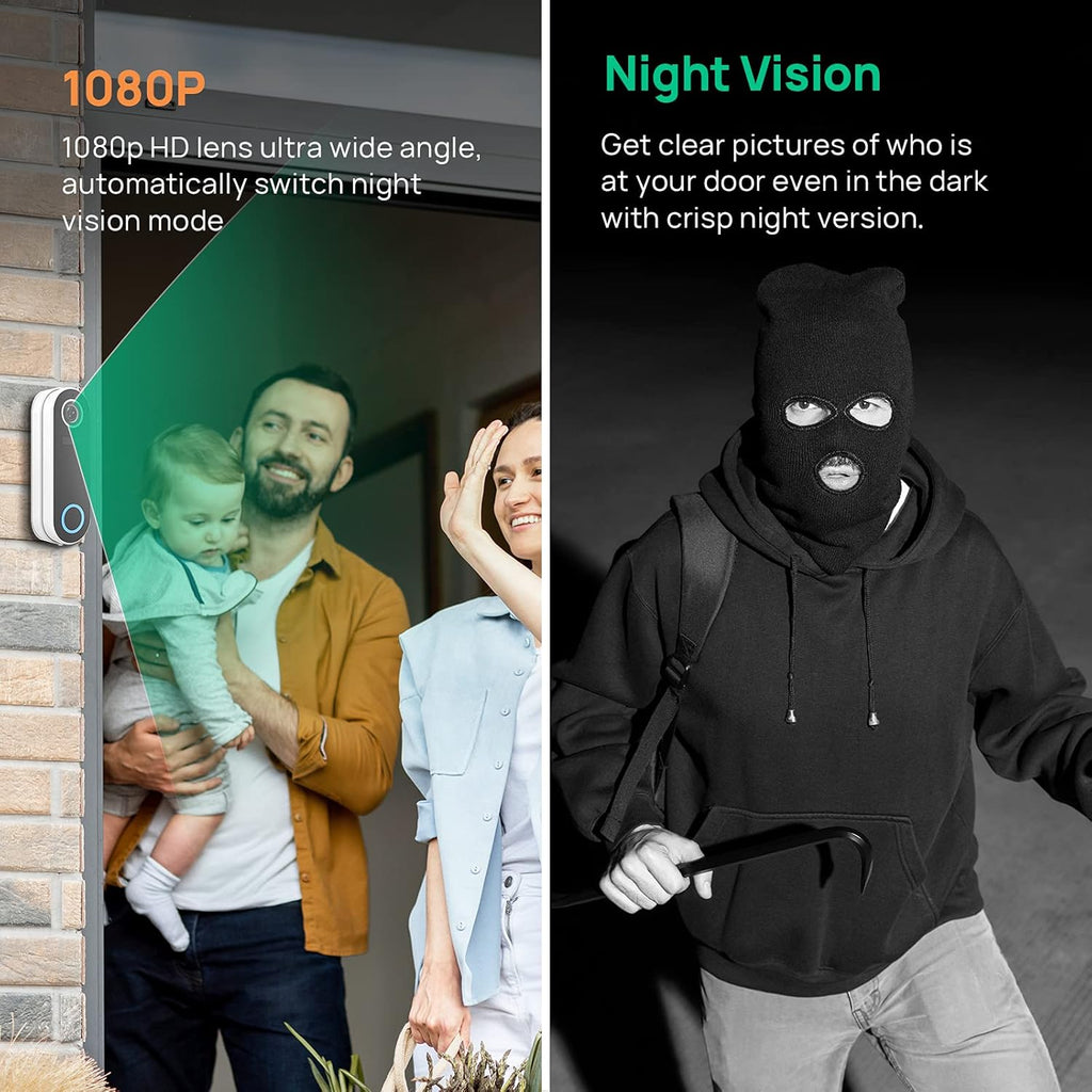 Video Doorbell Camera HD 1080P with Chime, Night Vision, Motion Detection, IP65 Waterproof K261321
