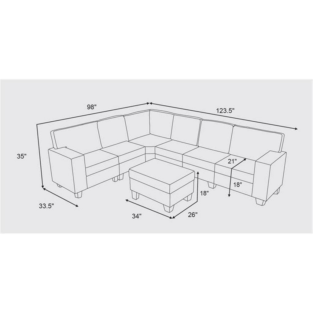 Dark Gray Linen 7Pc Modular Sectional Sofa and Ottoman X971524