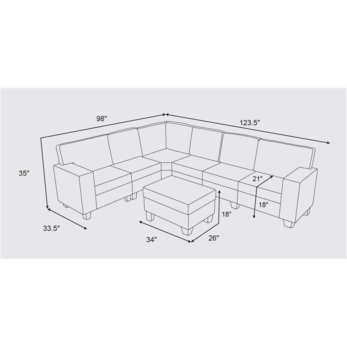 Dark Gray Linen 7Pc Modular Sectional Sofa and Ottoman X971524