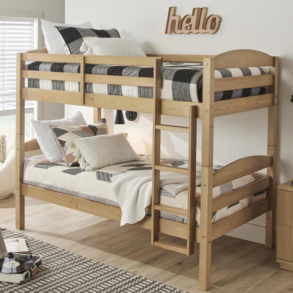 White Solid Wood Twin-over-Twin Convertible Bunk Bed P589