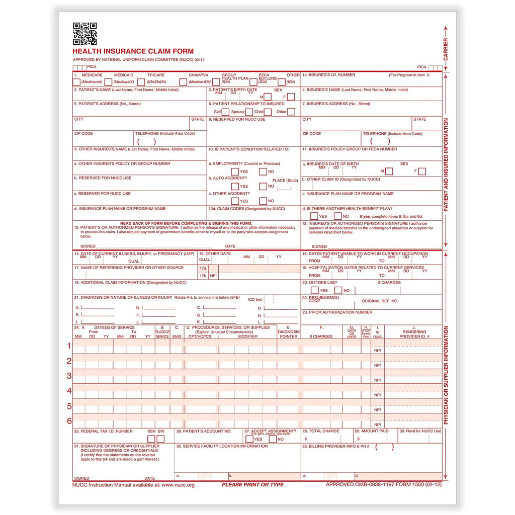 CMS-1500 Health Insurance Claim Form U59336