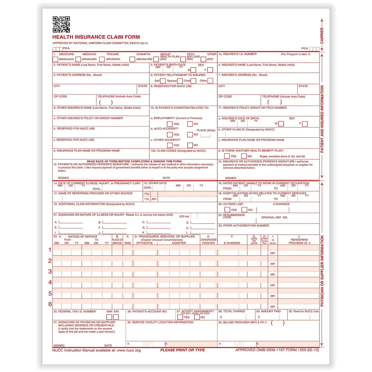 CMS-1500 Health Insurance Claim Form U59336