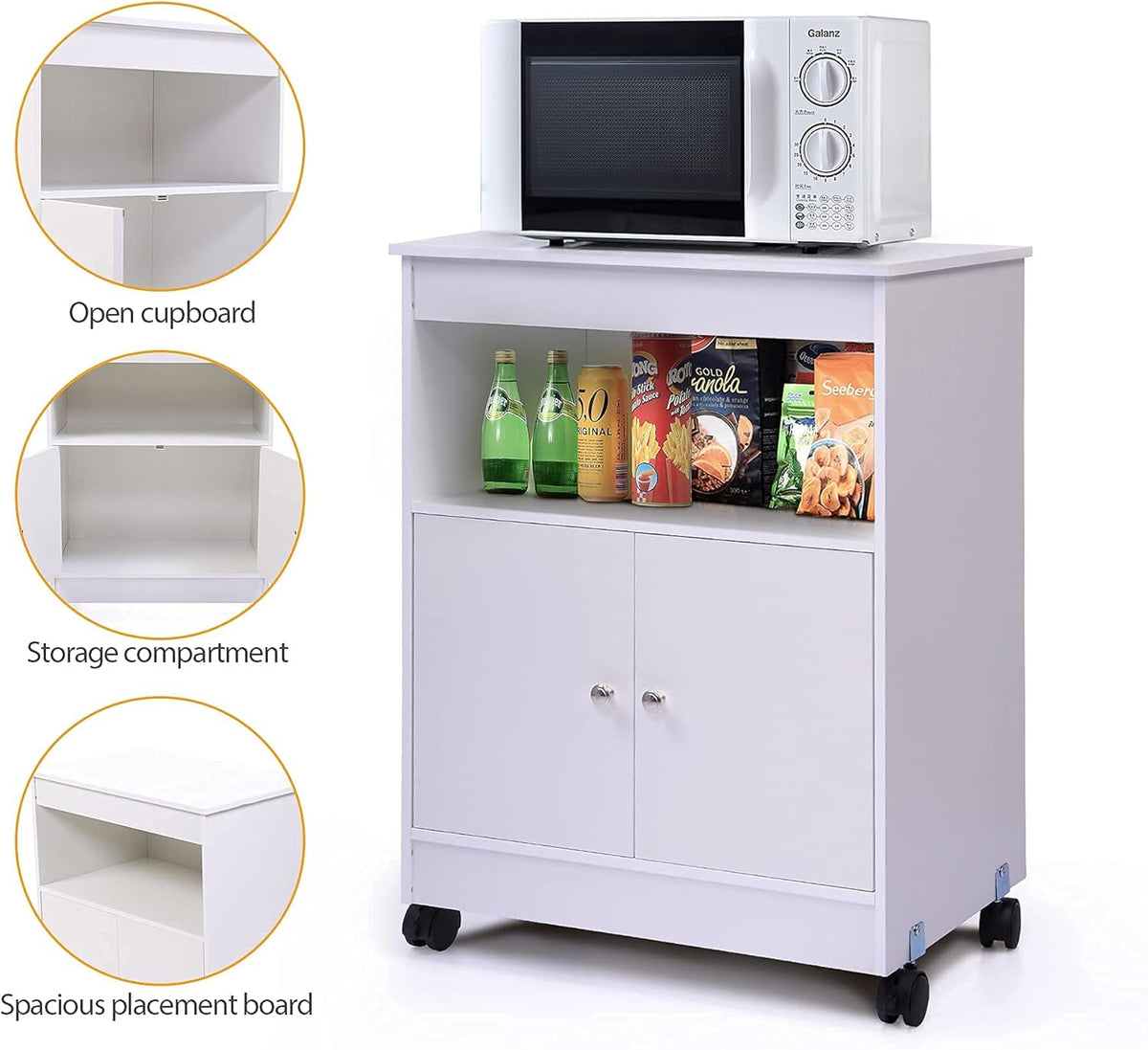 White Wooden Microwave Cart with 1 Drawer Y6650