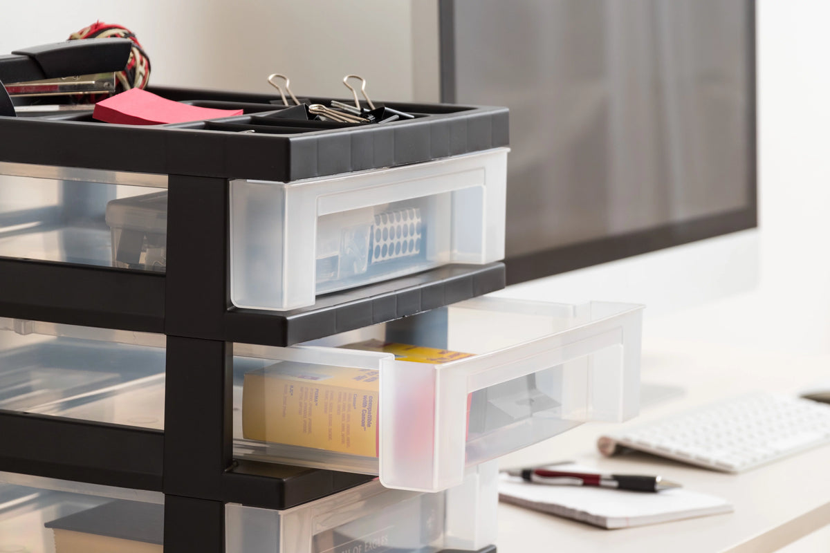 7 Drawer Rolling Storage Cart with Organizer Top, Black I23779