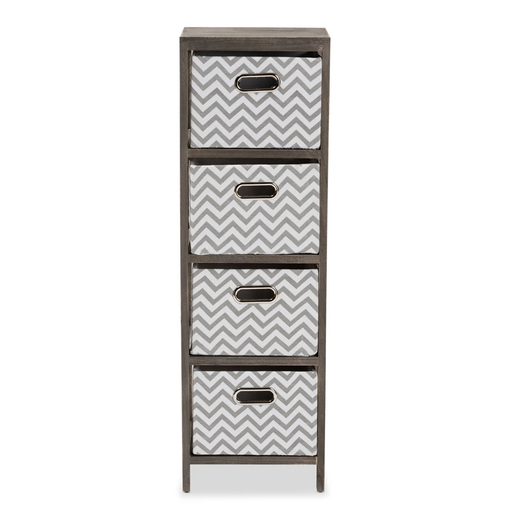 Grey and White Fabric 4-Basket Tallboy Storage Unit C5680